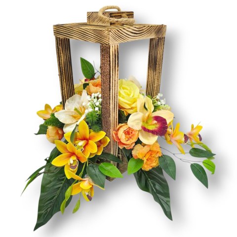 LAMPION STROIK NA CMENTARZ LATARNIA Z KWIATAMI SZTUCZNE KWIATY NA GRÓB