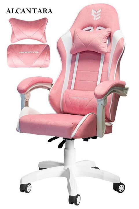 Fotel obrotowy gamingowy HERO ENZO PINK + WHITE ALCANTARA ICE