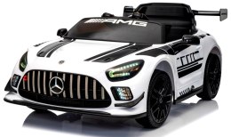 Mercedes GT3 Evo Biały Miękkie koła Eva, miękki fotelik Licencja Akumulator litowo-jonowy