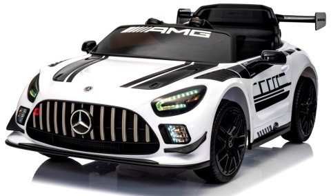 Mercedes GT3 Evo Biały Miękkie koła Eva, miękki fotelik Licencja Akumulator litowo-jonowy