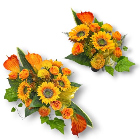 BUKIET WKŁAD DO WAZONU KWIATY NA CMENTARZ GRÓB POMNIK SŁONECZNIKI