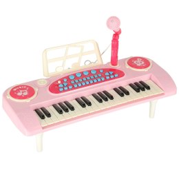 Keyboard dla dzieci pianinko interaktywne organki 37 klawiszy mikrofon statyw różowy