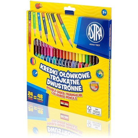 Kredki ołówkowe Astra dwustronne trójkątne 48 kolo