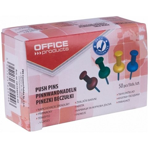 Pinezki beczułki OFFICE PRODUCTS, 50szt., mix kolo