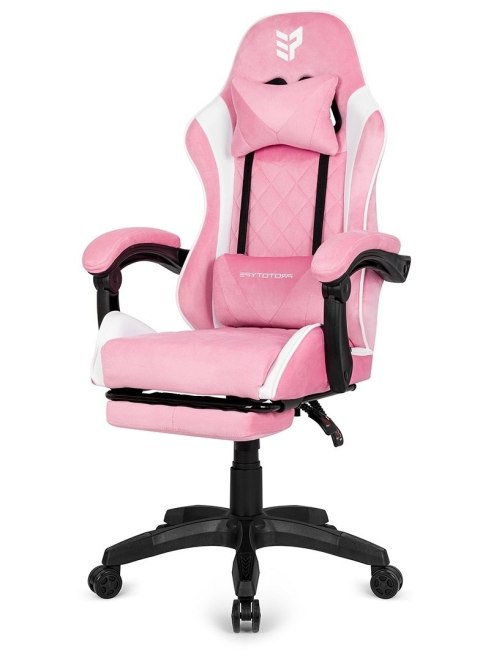 Fotel obrotowy gamingowy XL POKER PRO PINK + WHITE ALCANTARA