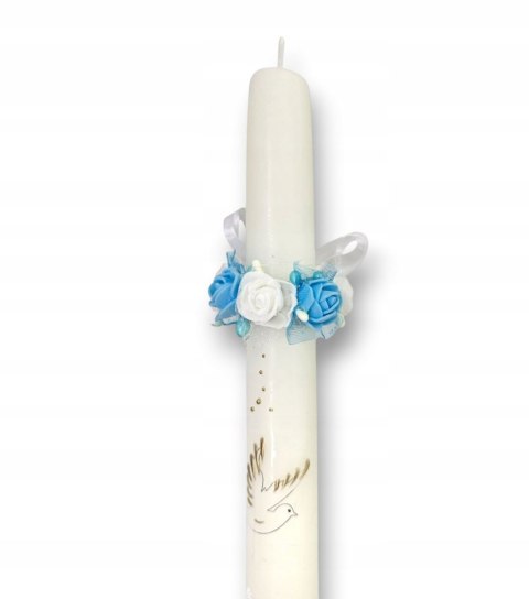 OZDOBA NA ŚWIECE DO CHRZTU PROFITKA DEKORACJA ŚWIECY Z KWIATUSZKÓW