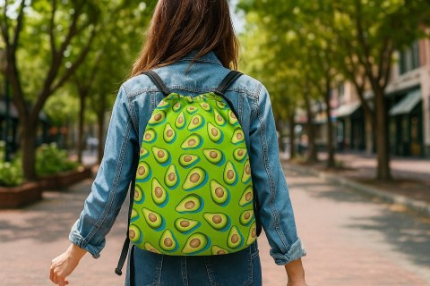 Wodoodporny, lekki Worek - Plecak miejski z nadrukiem - Avocado Green