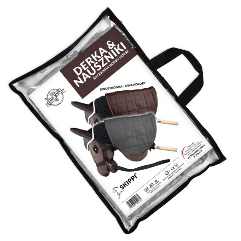 Zestaw Skippi - Hobby Horse Gniady - Derka i nauszniki - szary i brąz