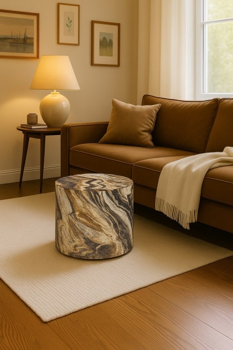 Pufa welurowa Bertoni typu walec z nadrukiem Montana