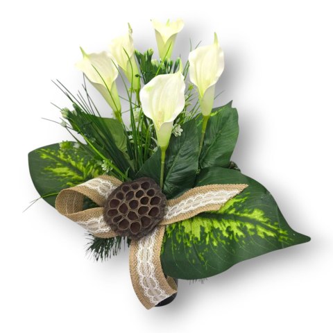 BUKIET WKŁAD DO WAZONU KWIATY NA CMENTARZ GRÓB POMNIK BIAŁE KALIE PREMIUM