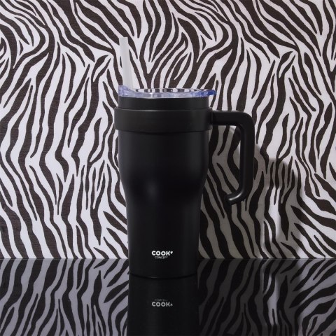 Kubek termiczny z uchwytem i słomką Miami 600ml czarny