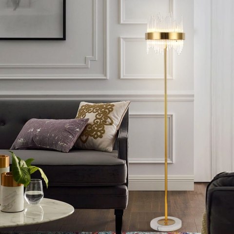 Złota LAMPA STOJĄCA Royal Crystal Floor na marmurowej podstawie 160cm 22593
