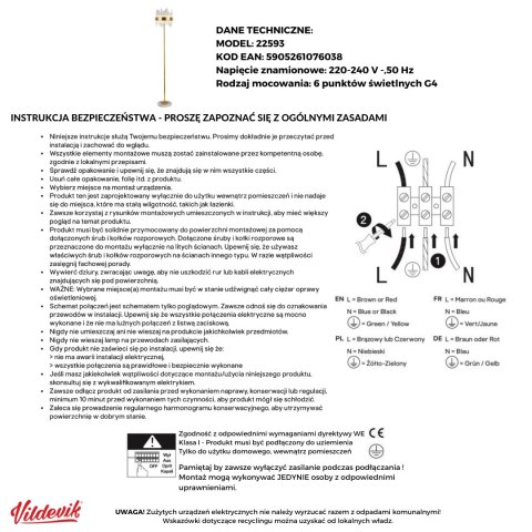 Złota LAMPA STOJĄCA Royal Crystal Floor na marmurowej podstawie 160cm 22593