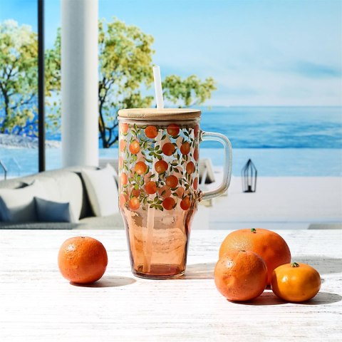 Kubek z pokrywką i słomką Soleo 650ml pomarańcze