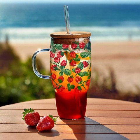 Kubek z pokrywką i słomką Soleo 650ml poziomki