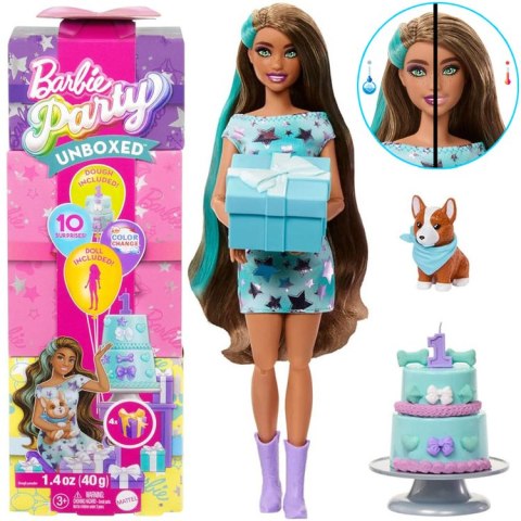 Mattel Barbie Party Unboxed lalka z serii: Urodziny + pies corgi ZA6066