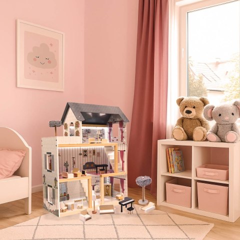 Domek dla lalek drewniany MDF mebelki 78cm czarny LED