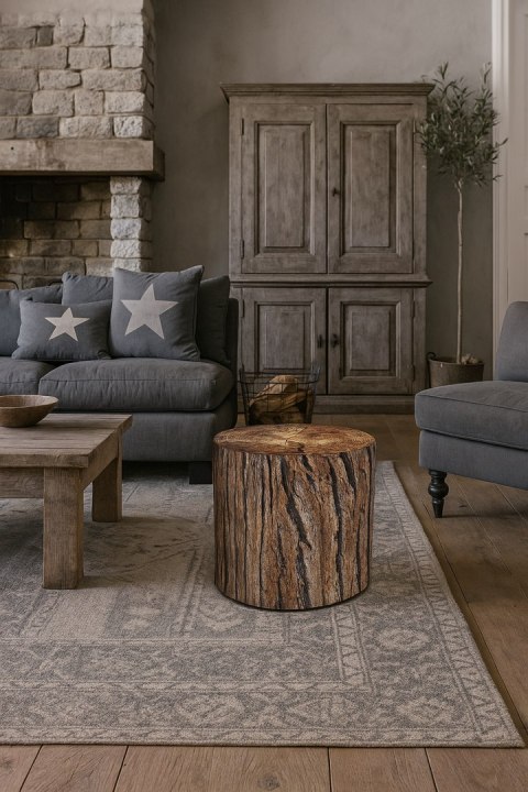 Pufa welurowa Bertoni typu walec z nadrukiem Akacja