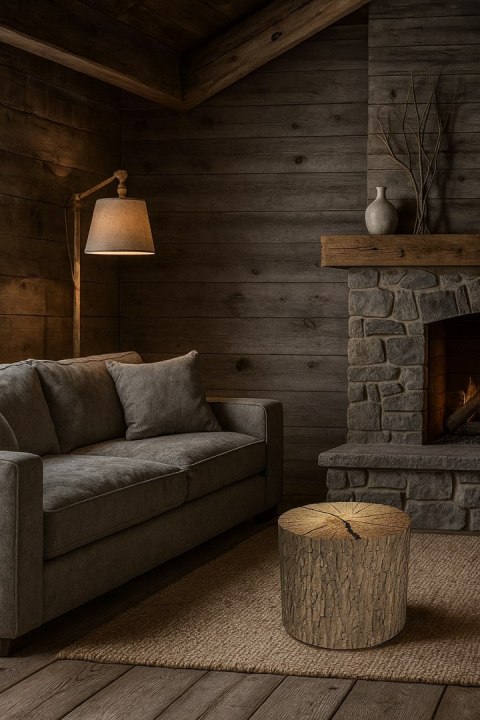 Pufa welurowa Bertoni typu walec z nadrukiem Dąb