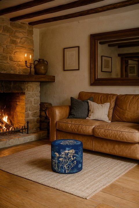 Pufa welurowa Bertoni typu walec z nadrukiem Midnight