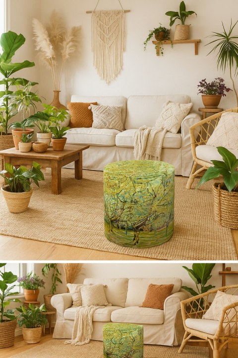 Pufa welurowa Bertoni typu walec z nadrukiem Van Gogh Sad