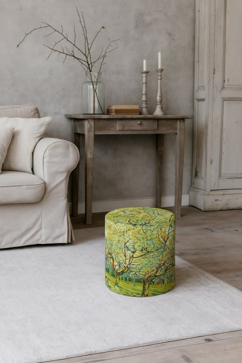 Pufa welurowa Bertoni typu walec z nadrukiem Van Gogh Sad