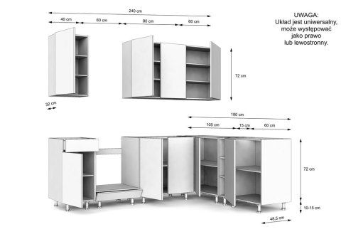MEBLE KUCHENNE ZESTAW VARIO 240X180CM Z4 CZARNY/EVOKE BLAT DISTRICT BEZ AGD