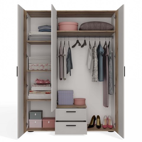 SZAFA AVA 150 CM LUSTRO 2 SZUFLADY RYFLOWANY FRONT DĄB EVOKE KASZMIR BEŻ