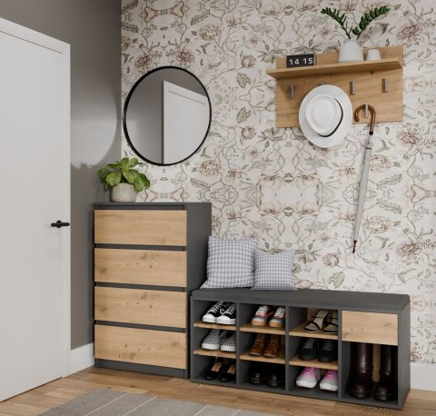Szafka Na Obuwie Buty Otwarta TALLIN ANTRACYT DĄB ARTISAN Do Przedpokoju