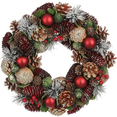 WIANEK DEKORACYJNY 34 CM ZIELONY Z SZYSZKAMI I BOMBKAMI MICA