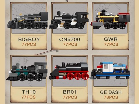 Klocki konstrukcyjne MINITRAIN - różne modele z serii: mini pociąg ZA5759