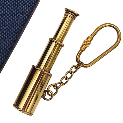 Mosiężny Brelok Luneta w Eleganckim Pudełku - Retro Marynistyczny Prezent - KEY-0016A