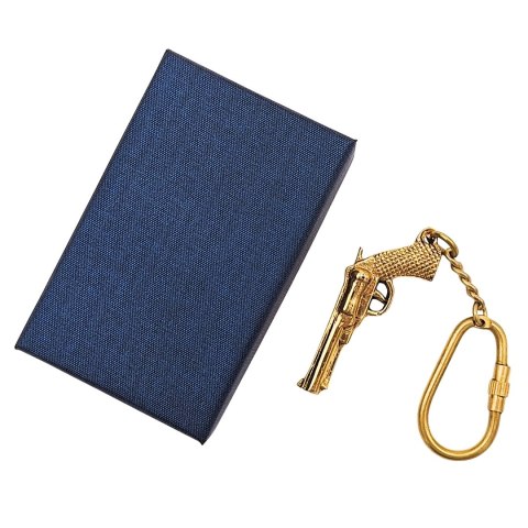 Mosiężny Brelok Rewolwer w Eleganckim Pudełku - Gadżet dla Fana Westernu - KRT19A