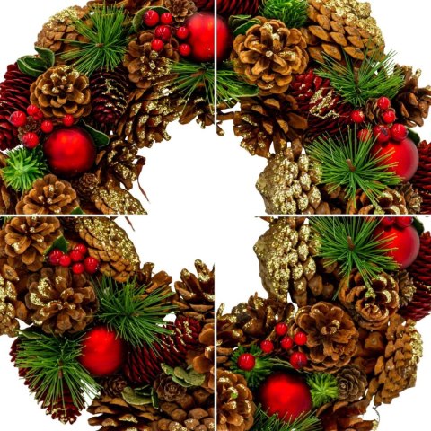 WIANEK DEKORACYJNY 34 CM ZIELONY Z SZYSZKAMI I BOMBKAMI MICA