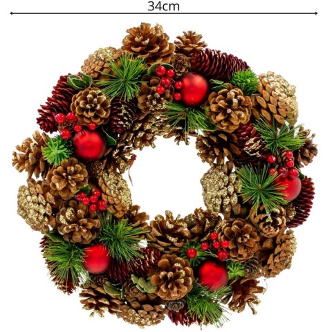 WIANEK DEKORACYJNY 34 CM ZIELONY Z SZYSZKAMI I BOMBKAMI MICA