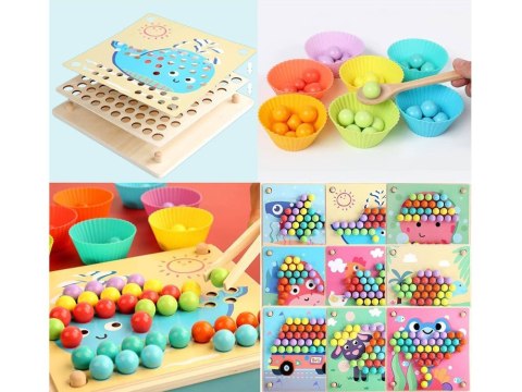 Układanka edukacyjna Montessori Mozaika Koraliki Kulki drewniane ZA4438