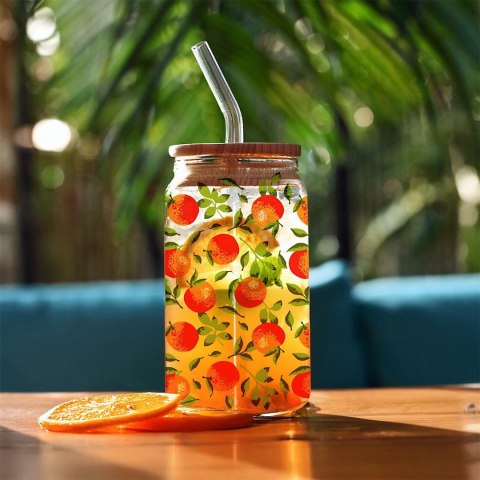 Szklanka z pokrywką i słomką Soleo 530ml pomarańcze
