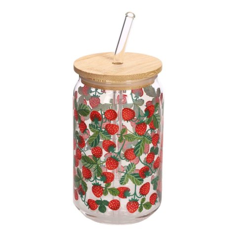 Szklanka z pokrywką i słomką Soleo 530ml poziomki