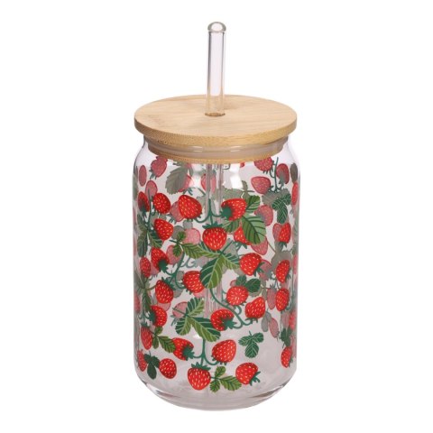 Szklanka z pokrywką i słomką Soleo 530ml poziomki