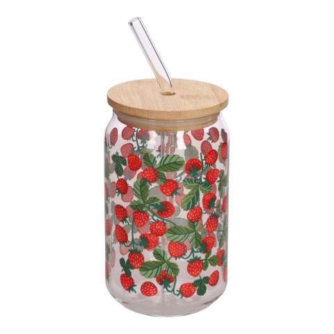 Szklanka z pokrywką i słomką Soleo 530ml poziomki