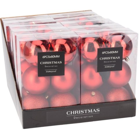 BOMBKA DEKORACYJNA PLASTIKOWA BEZPIECZNA 6SZT 80MM CZERWONY