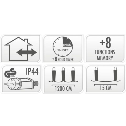 LAMPKI CHOINKOWE KURTYNA ŚWIETLNA ZEW 360 LED STEROWNIK TIMER CIEPŁY BIAŁY KABEL ZIELONY