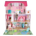 Domek dla lalek drewniany Lulilo Gardeno z ogródkiem mebelki 70cm różowy LED