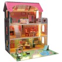 Domek dla lalek drewniany Lulilo Gardeno z ogródkiem mebelki 70cm różowy LED