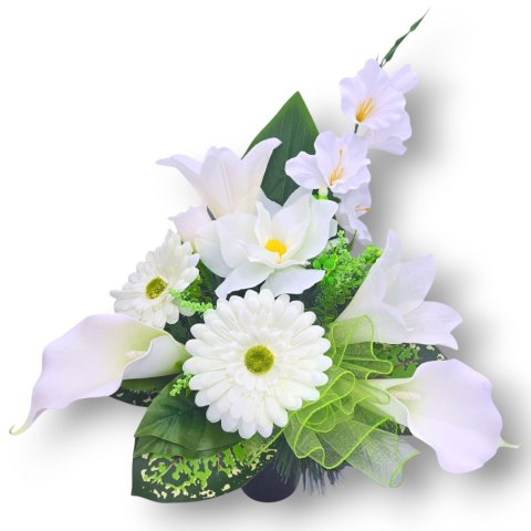 ZESTAW KOMPLET NA CMENTARZ STROIK I BUKIET KWIATY NA GRÓB POMNIK