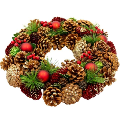 WIANEK DEKORACYJNY 34 CM ZIELONY Z SZYSZKAMI I BOMBKAMI MICA