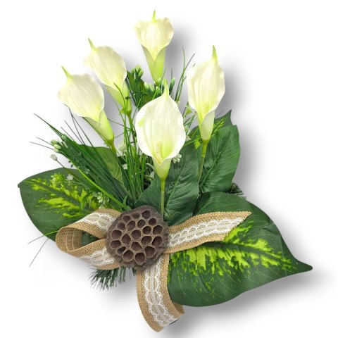 ZESTAW KOMPLET NA CMENTARZ STROIK I BUKIET KWIATY NA GRÓB POMNIK