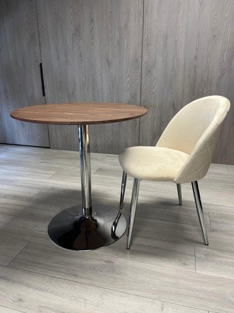 Stół okrągły VICTORY BROWN WOOD 70 cm SILVER