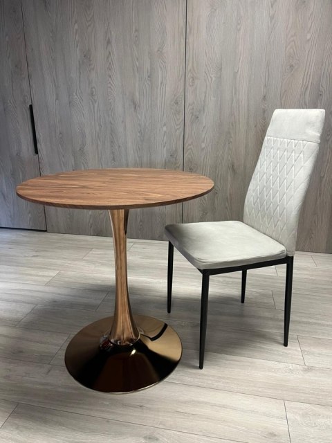 Stół okrągły VICTORY SLIM BROWN WOOD 70 cm COPPER