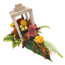 Lampion stroik na cmentarz kompozycja kwiatowa sztuczne kwiaty na grób